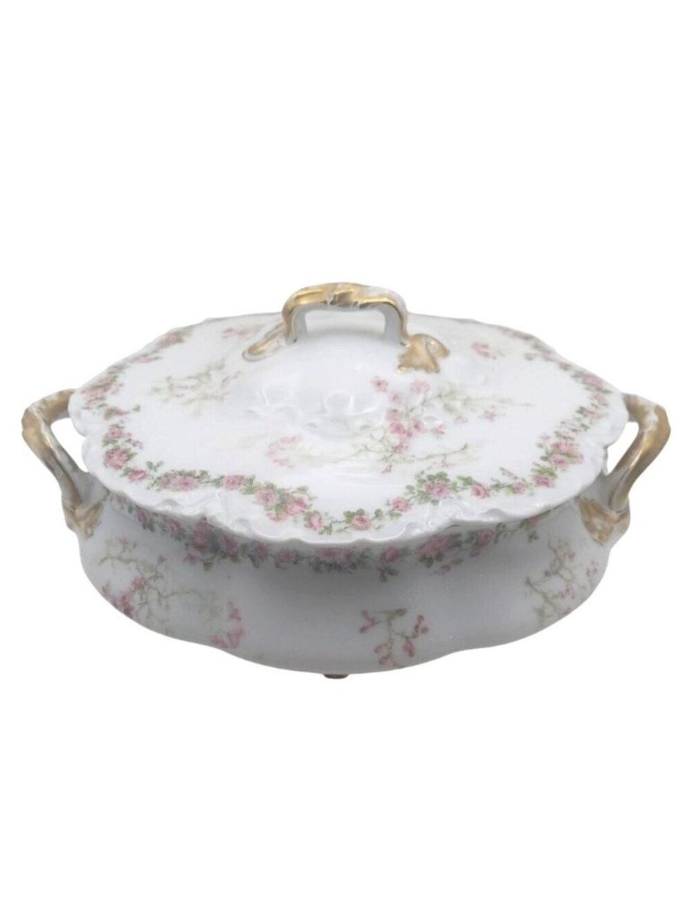 Antique Haviland Pink Rose Porcelain Covered Tureen Limoges France Schleiger 251
